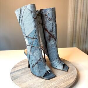 Gianmarco Lorenzi Women's Distressed Denim Boots Heels EU Size 39 US Size 8.5